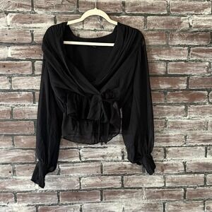 Express – Black Tie-Front Sheer Blouse – Women's Small